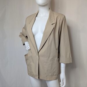 Y2K Light Khaki Tan Boxy Oversized Crop Sleeve Lightweight Casual Blazer